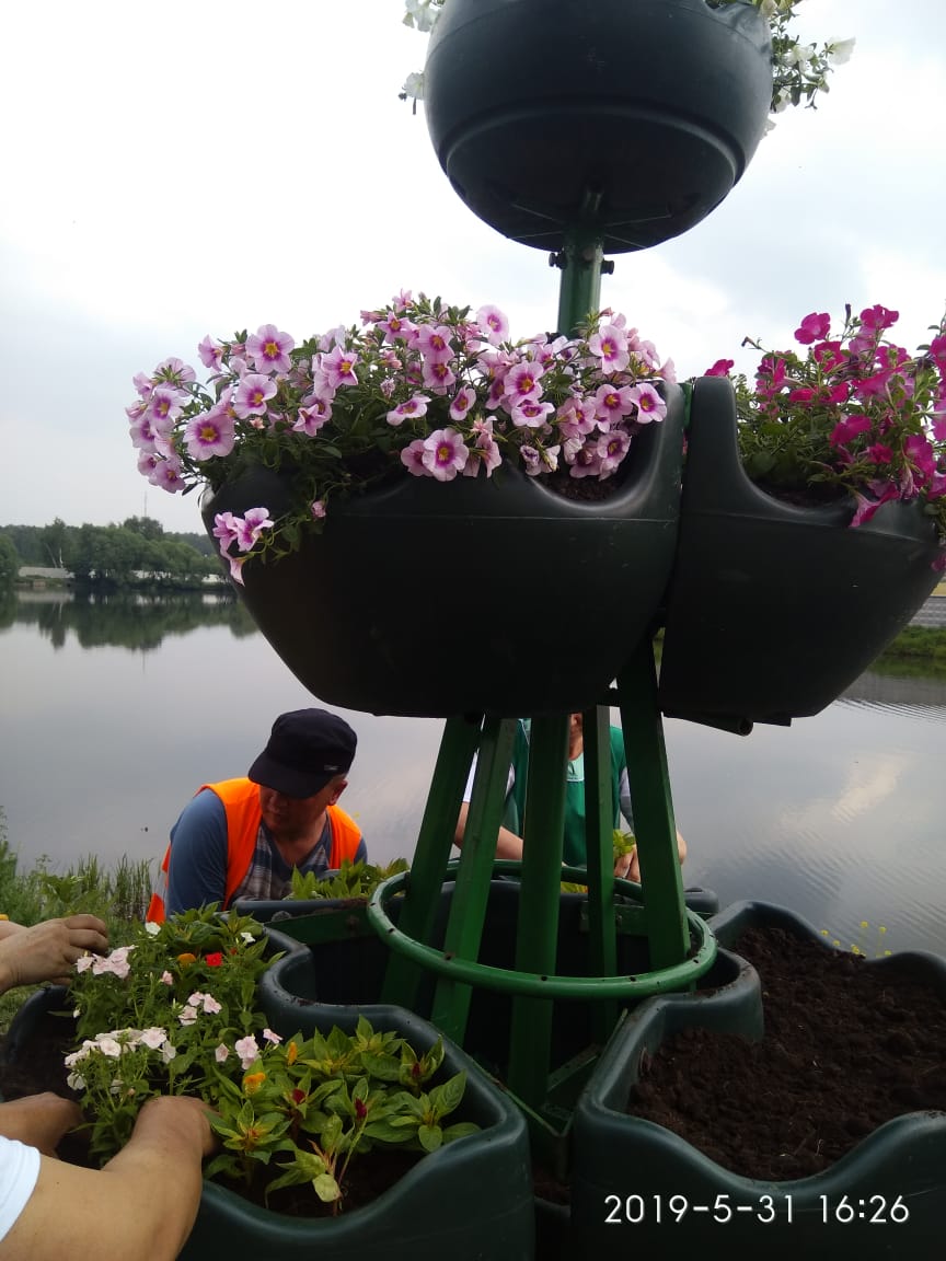 В рамках работ по благоустройству территории около Нижнего Ащеринского пруда установлены клумбы и высажены цветы
